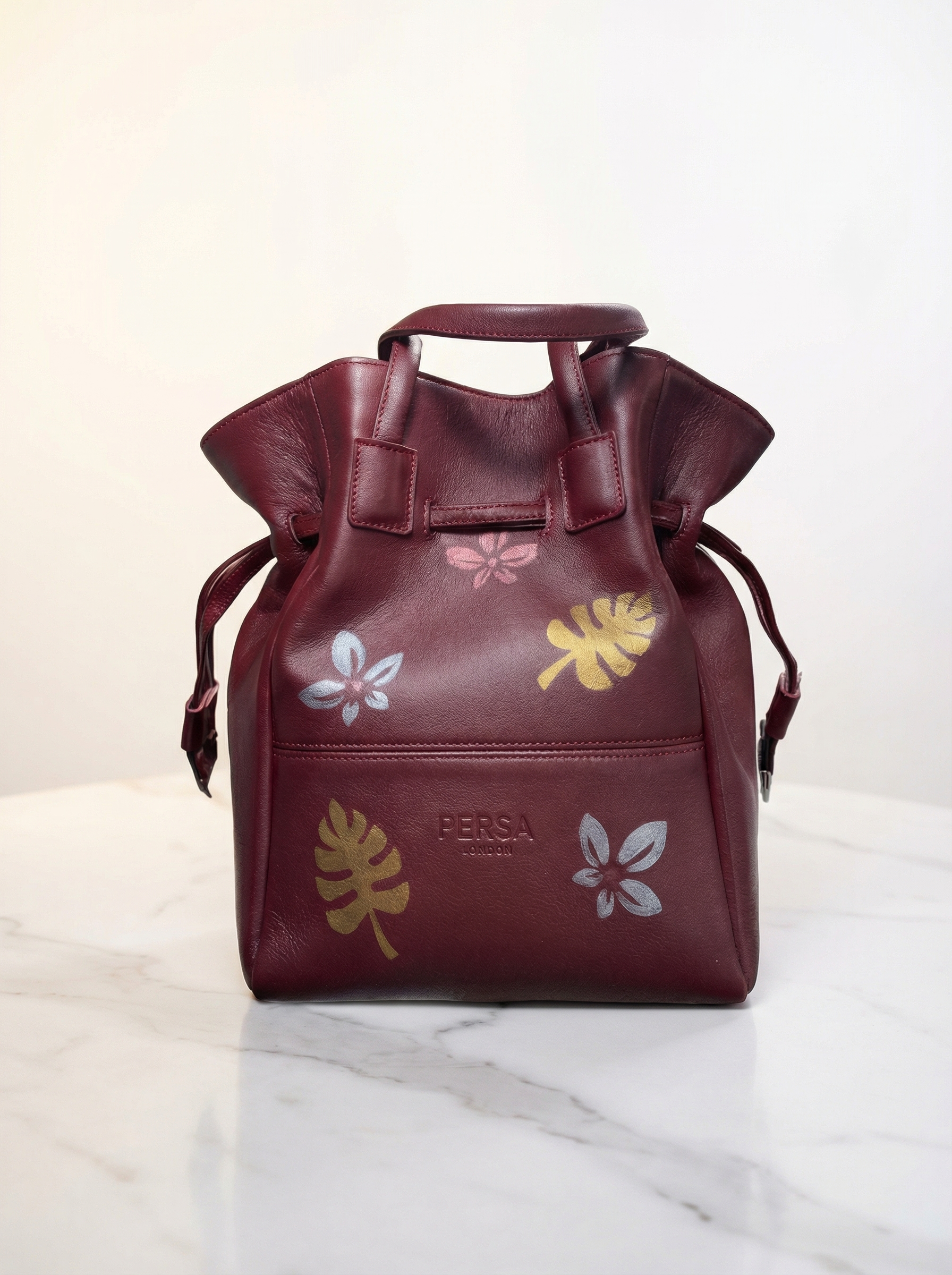 Hand-painted leather bucket bag