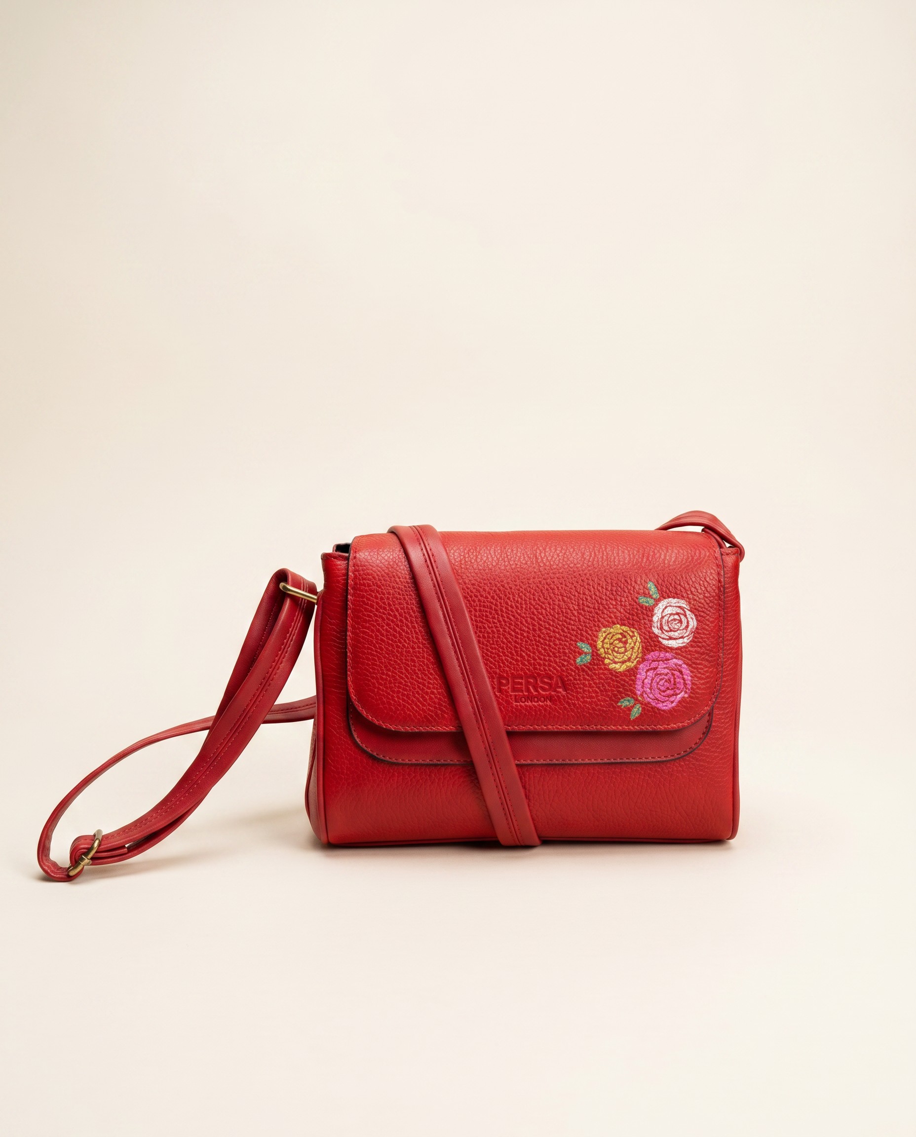Hand-painted crossbody bag with Persian rose motif