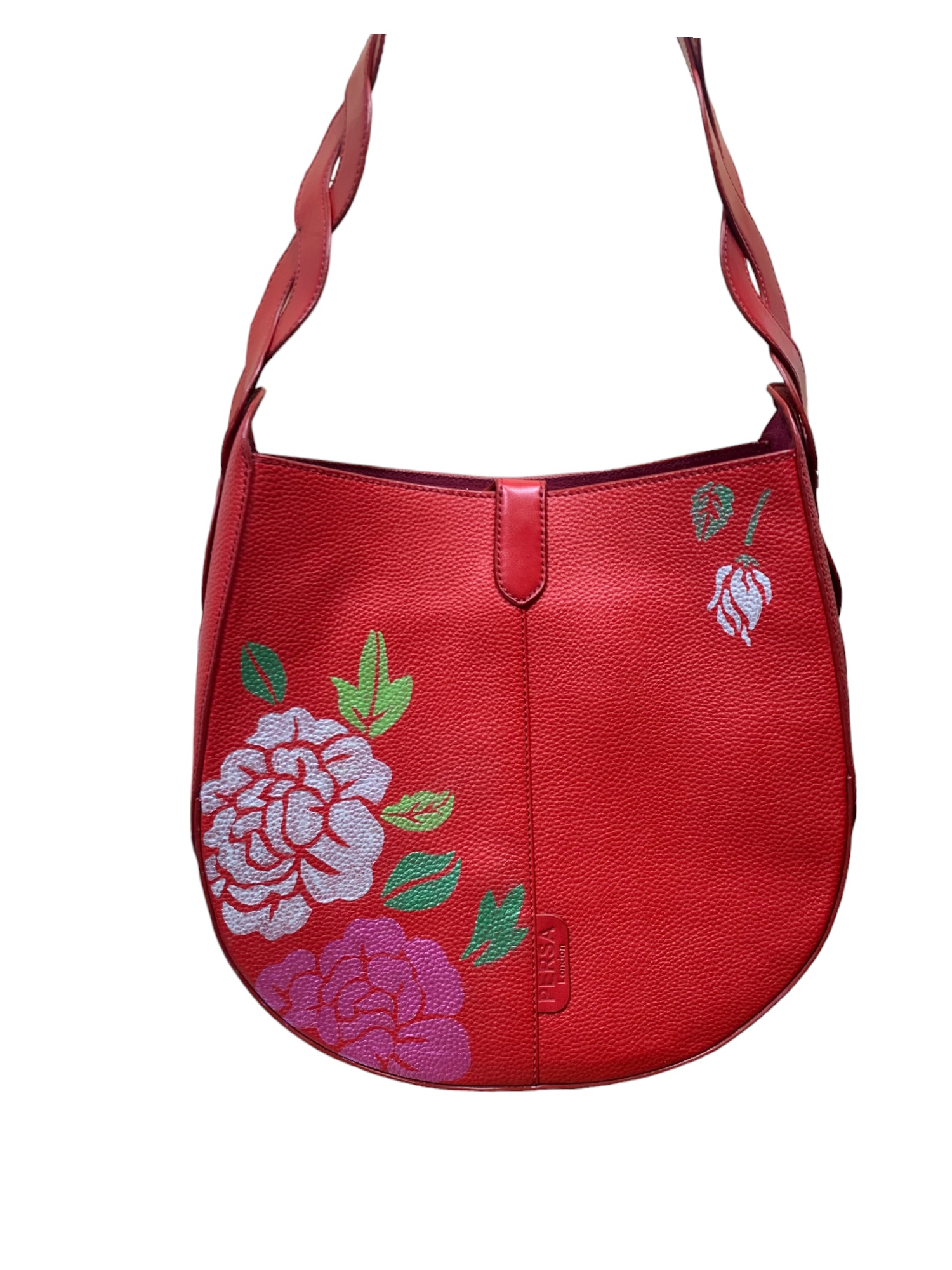 Hand-painted rose-motif leather shoulder bag, painted to order in the studio
